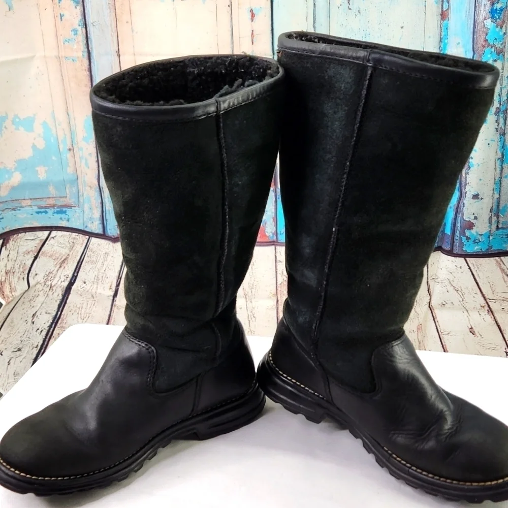 Ugg 5382 Black Boots 5 Leather‎ Suede